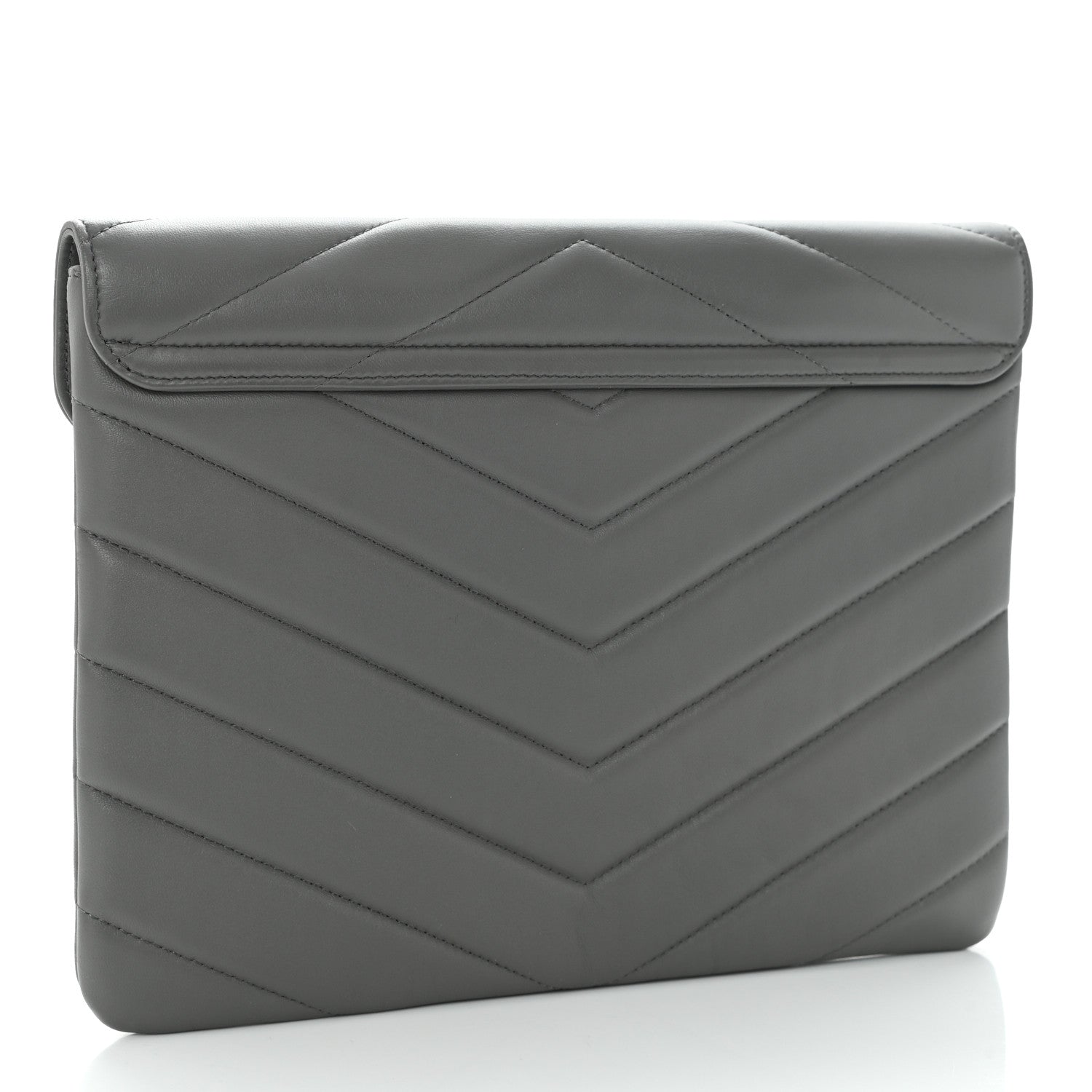 Chanel Calfskin Chevron Quilted CC Button Envelope Pouch Grey 3 of 9