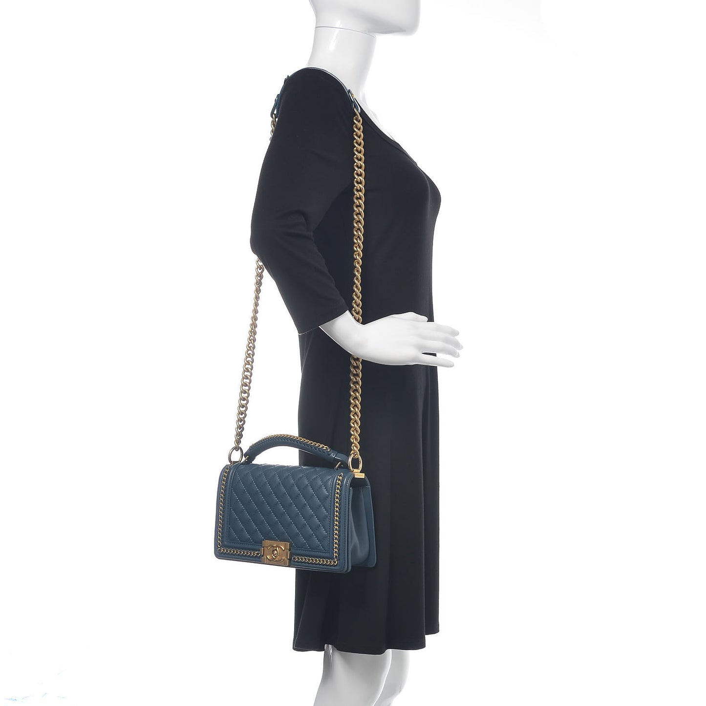 Calfskin Quilted Medium Top Handle Boy Flap Blue