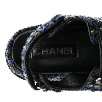 Chanel Iridescent Tweed Velcro Dad Sandals 36.5 Navy Blue Multicolor 7 of 14