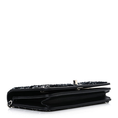 Chanel Sequin CC Wallet On Chain WOC Black 4 of 11