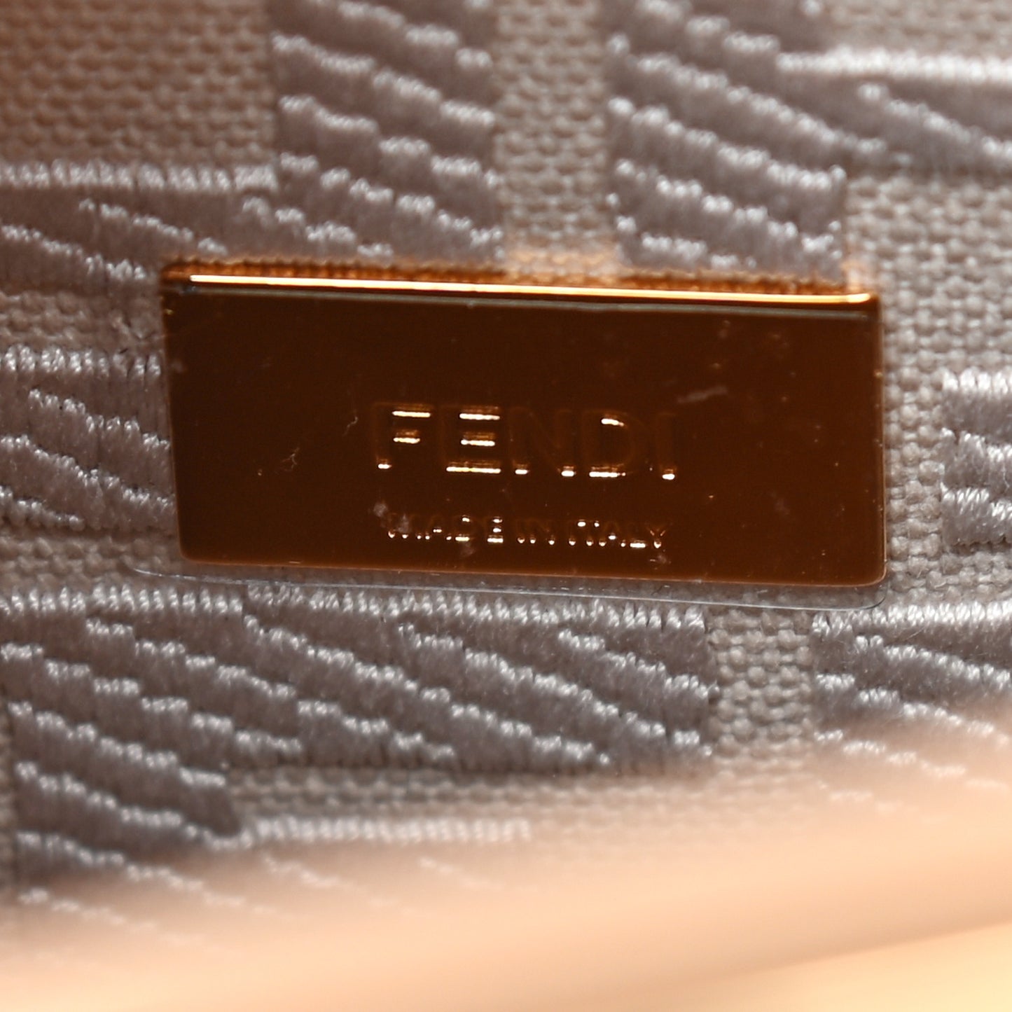 Vitello Seta Canvas FF Embroidered Mini Peekaboo Iconic Satchel Miele Scuro Poudre