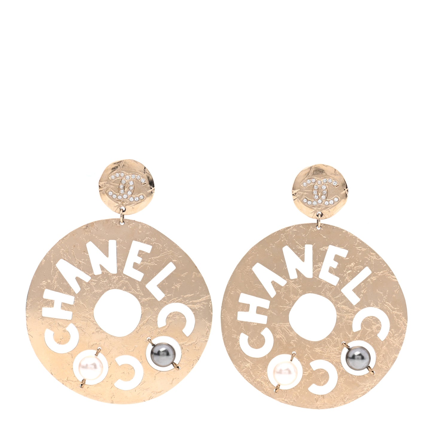 Crystal Pearl CC Papyrus Drop Earrings Gold Grey