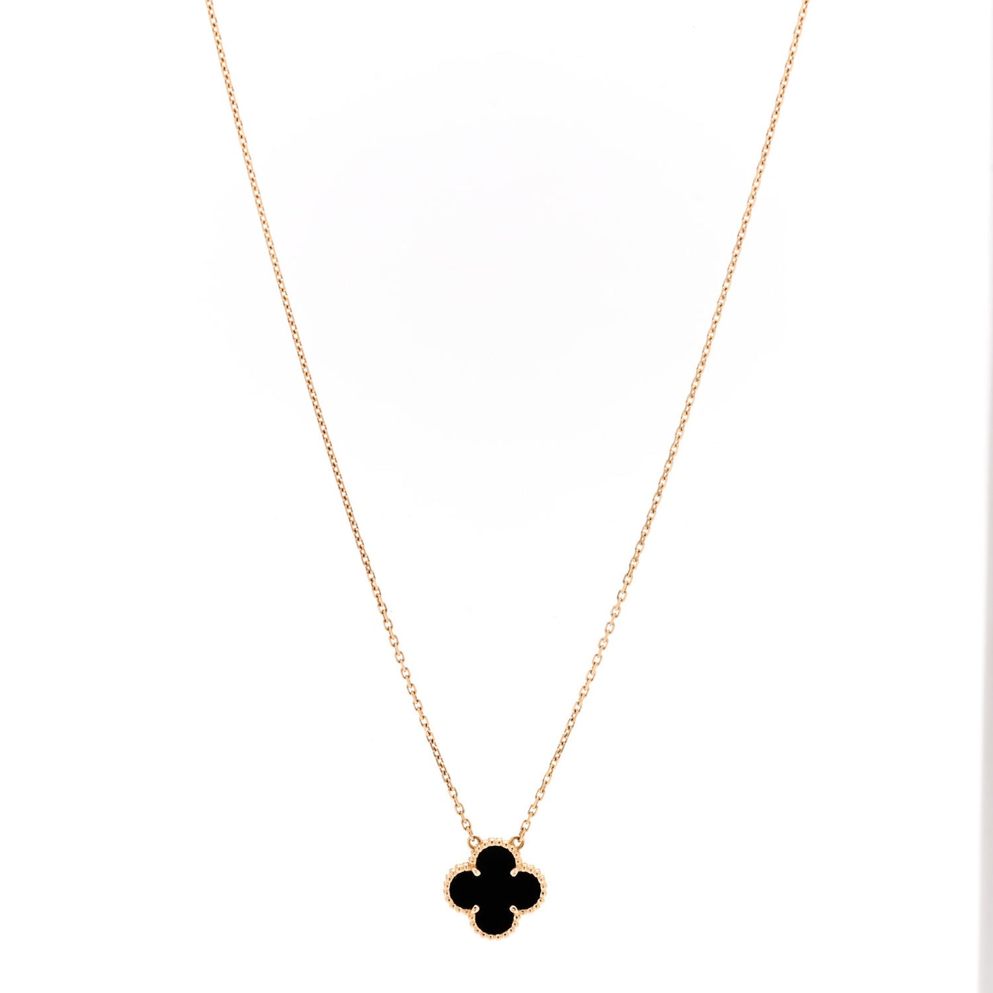 18K Yellow Gold Black Onyx Vintage Alhambra Pendant Necklace