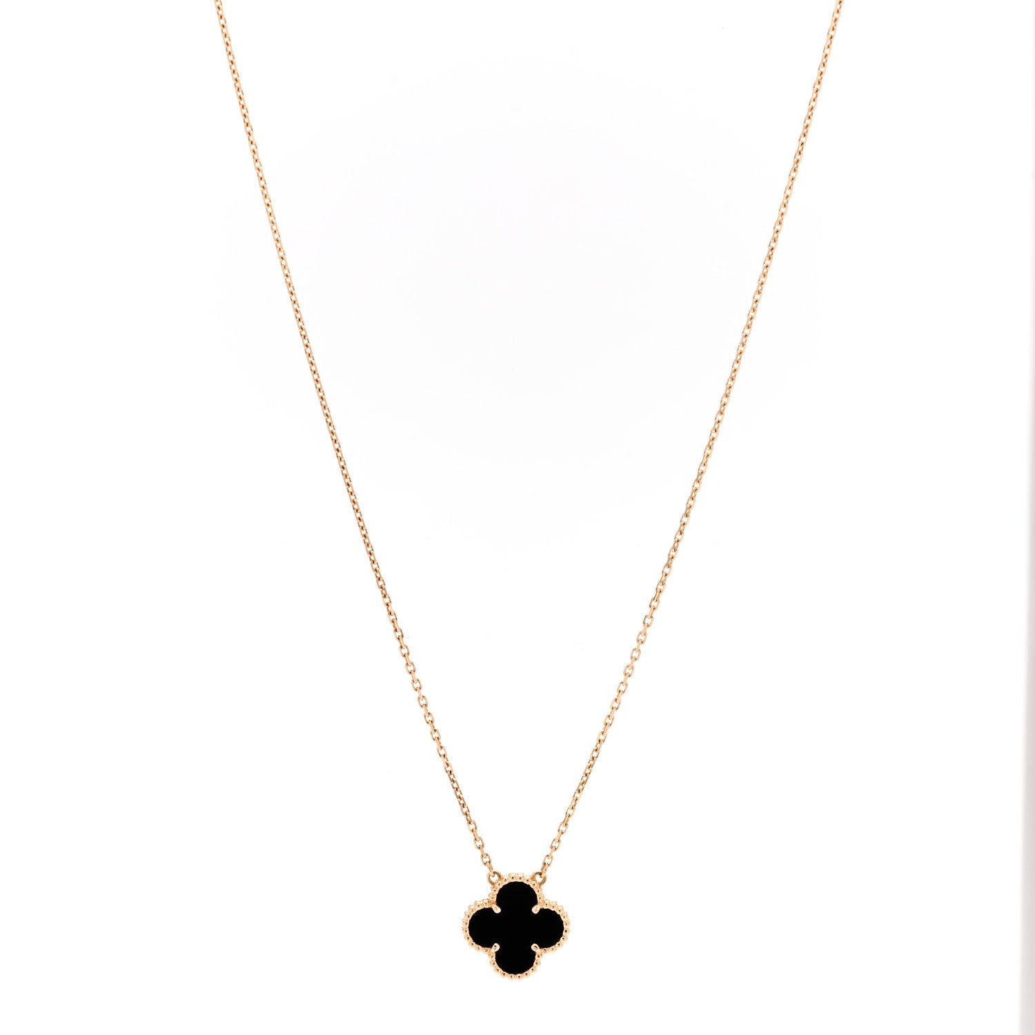 Van Cleef & Arpels 18K Yellow Gold Black Onyx Vintage Alhambra Pendant Necklace 1 of 5