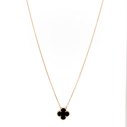 Van Cleef & Arpels 18K Yellow Gold Black Onyx Vintage Alhambra Pendant Necklace 1 of 5
