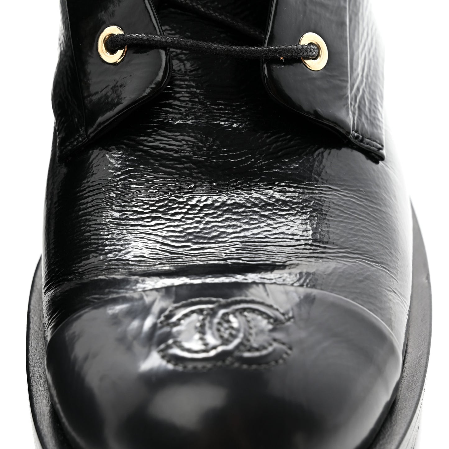 Shiny Goatskin Cap Toe Combat Boots 40.5 Black Dark Grey