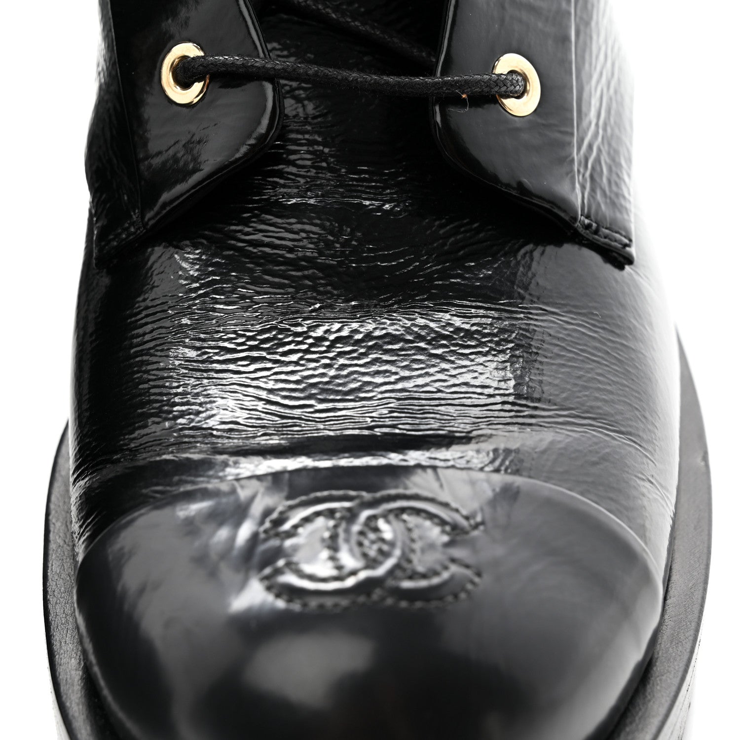 Chanel Shiny Goatskin Cap Toe Combat Boots 40.5 Black Dark Grey 15 of 19