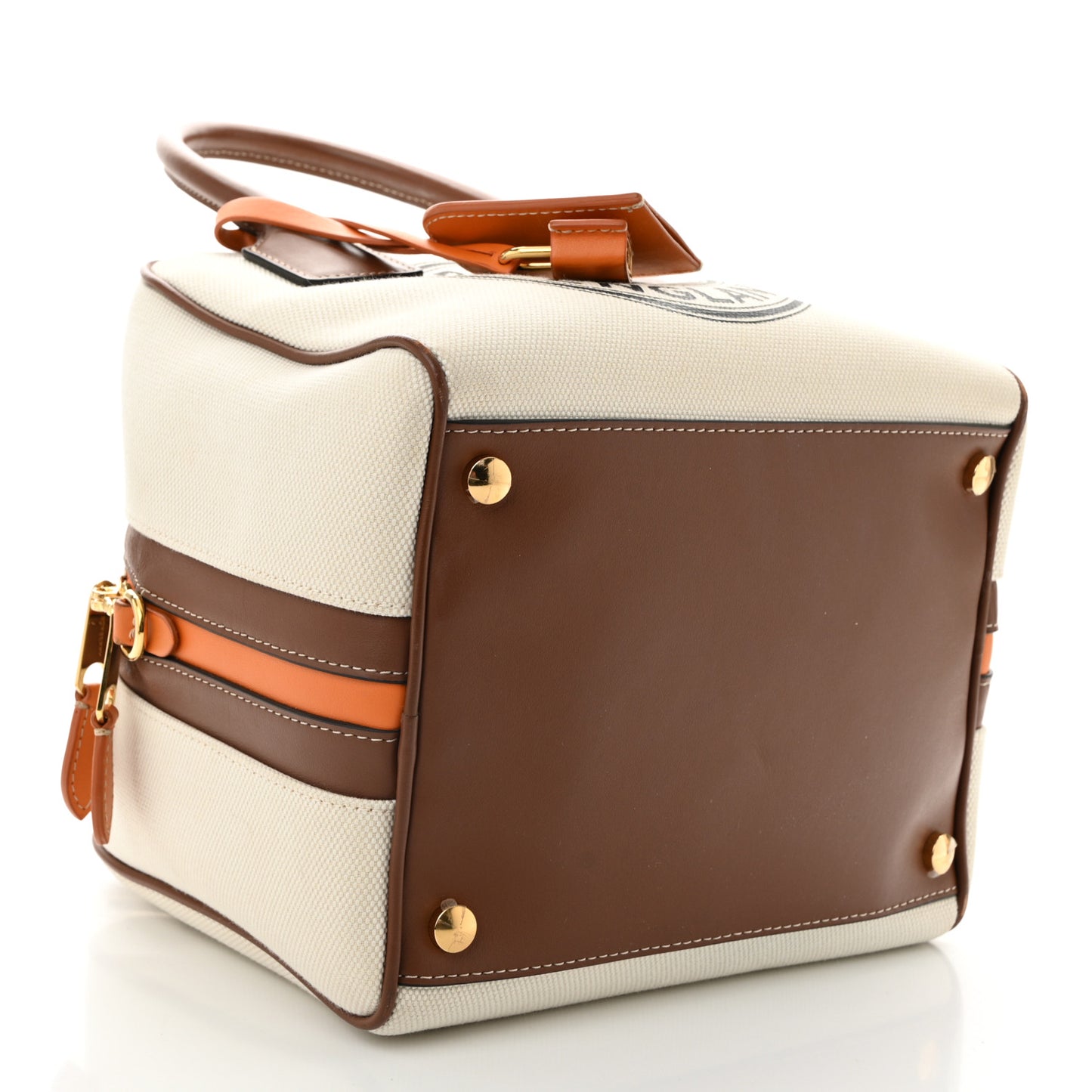 Cotton Canvas Small Logo Cube Bag Natural Tan