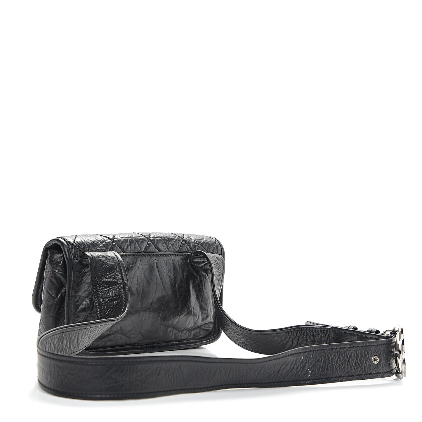 Distressed Lambskin Messenger Flap Bag Black