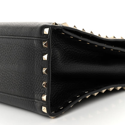 Valentino Garavani VALENTINO GARAVANI Grained Calfskin Rockstud Flip Lock Tote Black 9 of 11