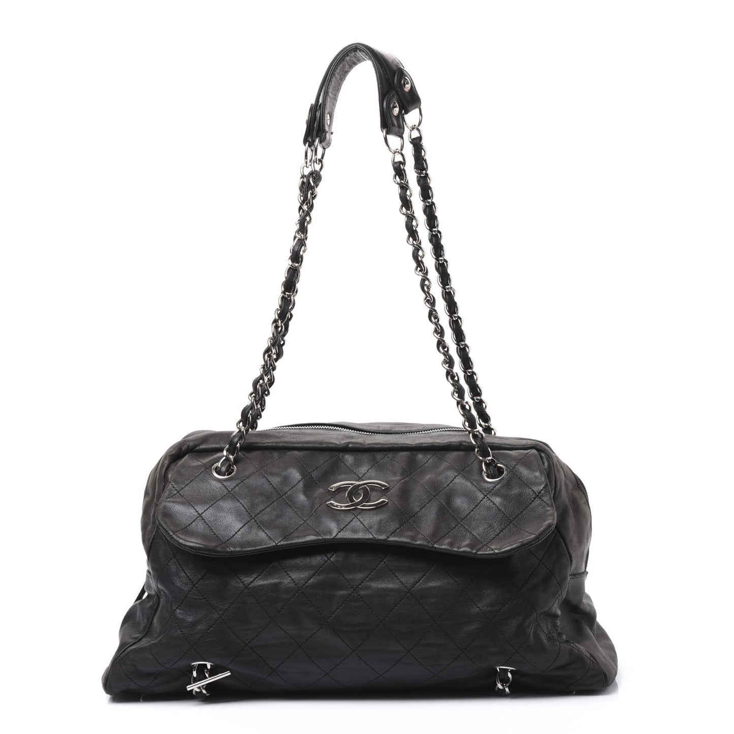 Lambskin Stitched Shoulder Bag Black