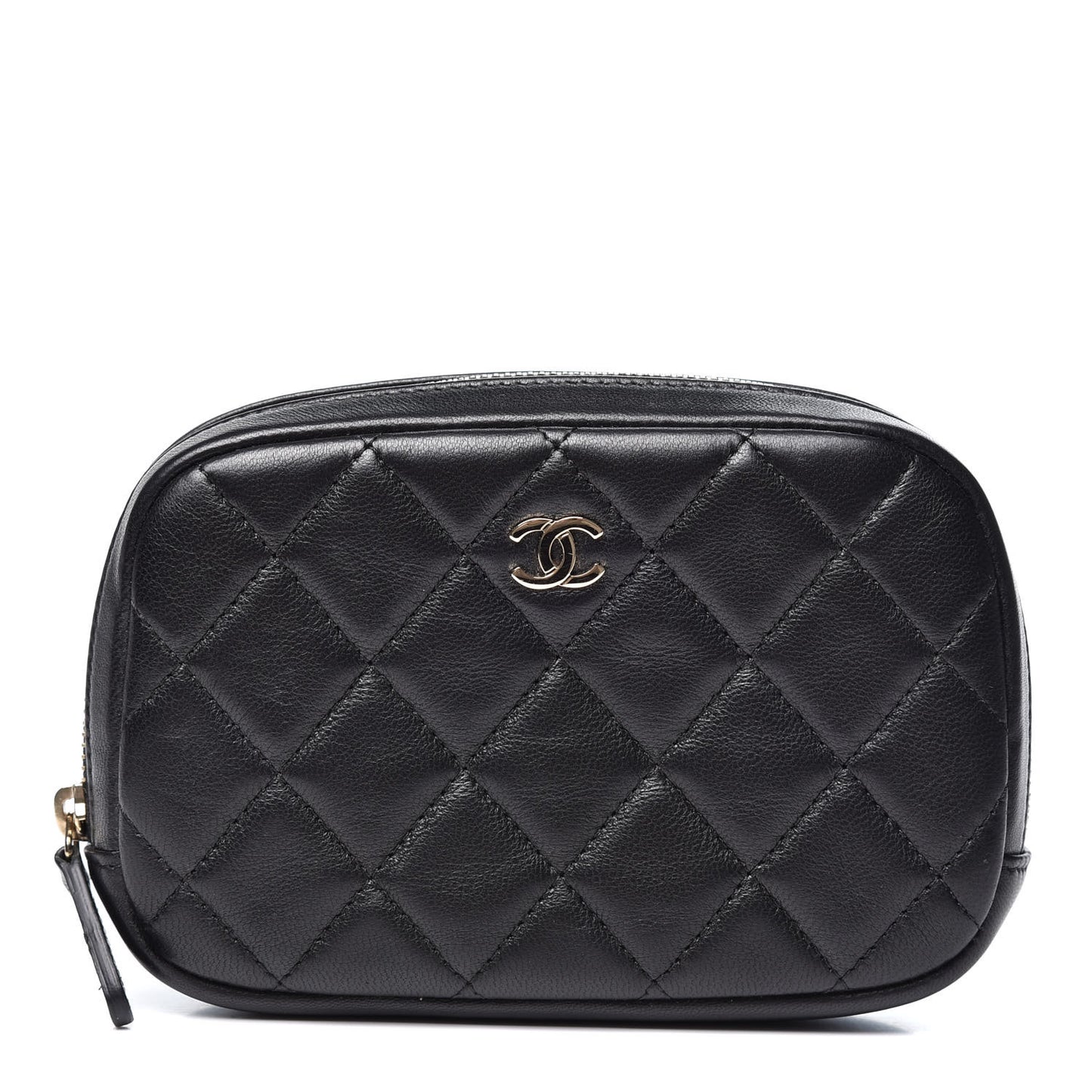 Lambskin Quilted Small Curvy Pouch Cosmetic Case Black