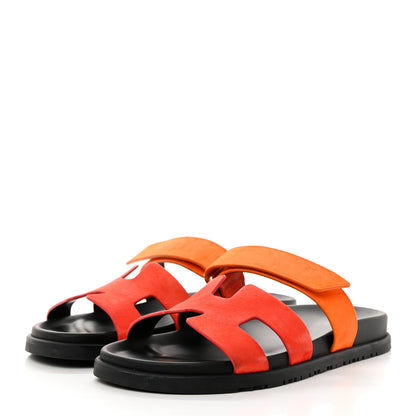 Hermes Suede Goatskin Womens Chypre Sandals 41 Rouge Ecarlate Sunset 3 of 14