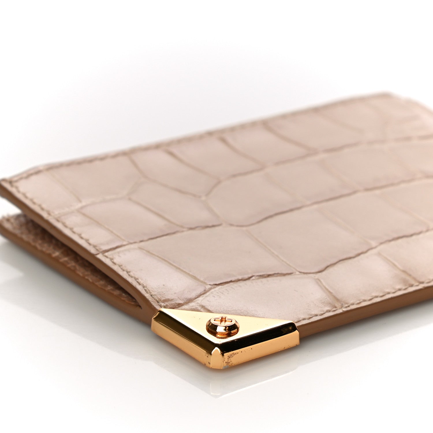 Alexander Wang Calfskin Crocodile Embossed Prisma Flat Pouch Almond Gold Hardware 8 of 10