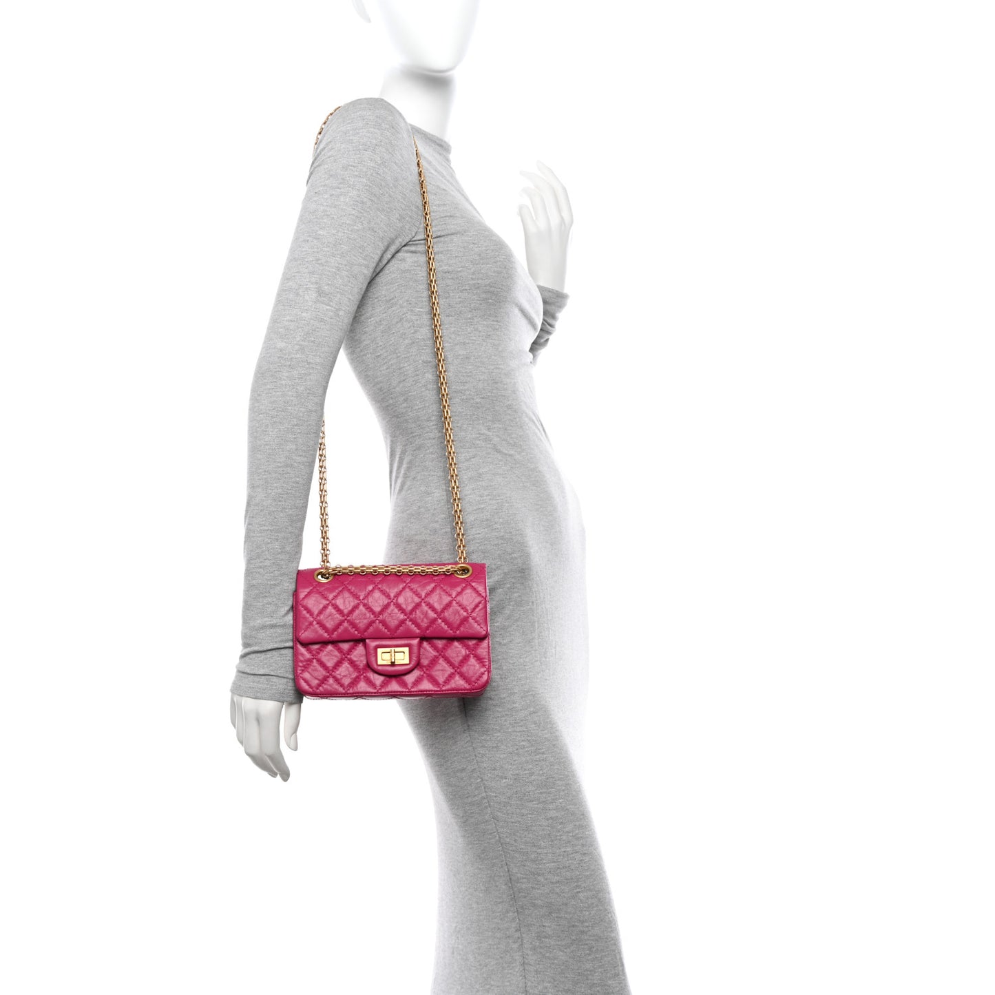 Aged Calfskin Quilted 2.55 Reissue Mini Flap Fuchsia
