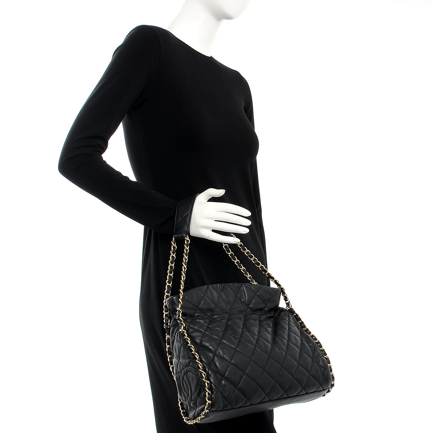 Chanel Calfskin Quilted Medium Chain Me Hobo Black 2 of 7