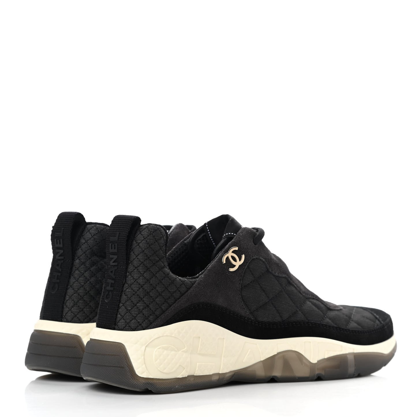 Mesh Suede Calfskin Quilted Sneakers 38.5 Black Dark Grey