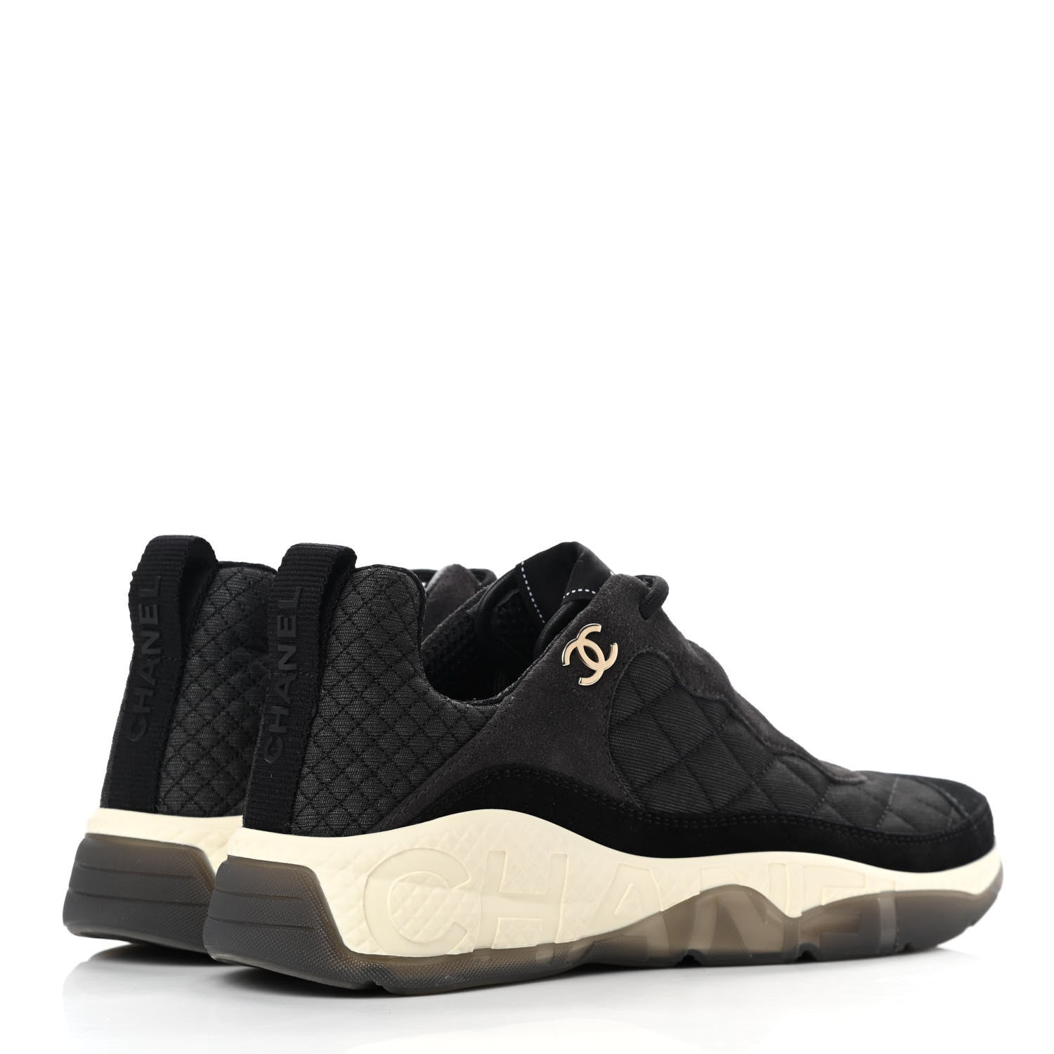 Chanel Mesh Suede Calfskin Quilted Sneakers 38.5 Black Dark Grey 4 of 9