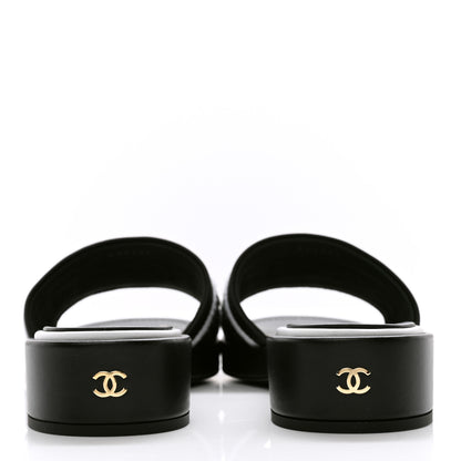 Chanel Lambskin Embroidered CC Mule Sandal 41 Black White 5 of 10