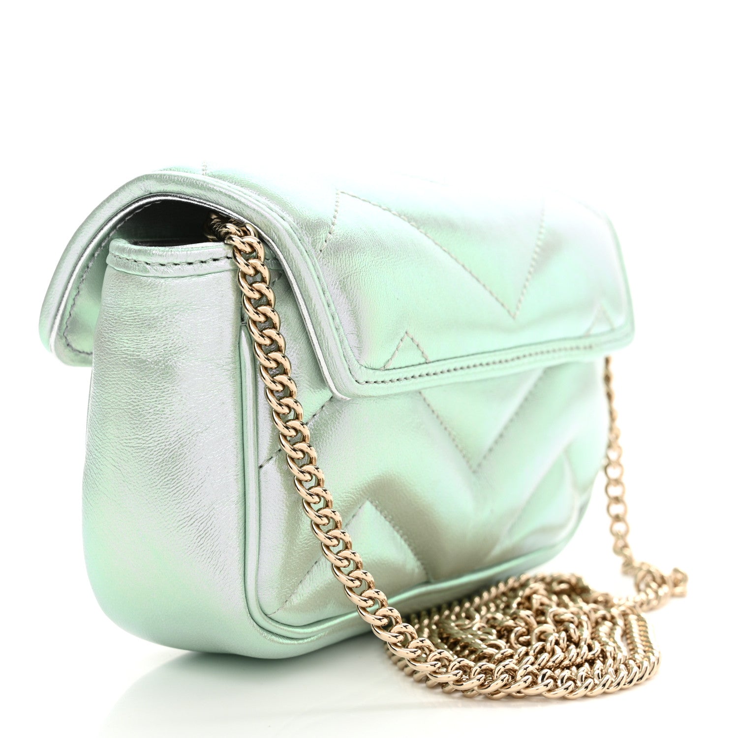 Gucci Iridescent Nappa Chevron Matelasse Super Mini GG Marmont Shoulder Bag Green Iridescent 3 of 11