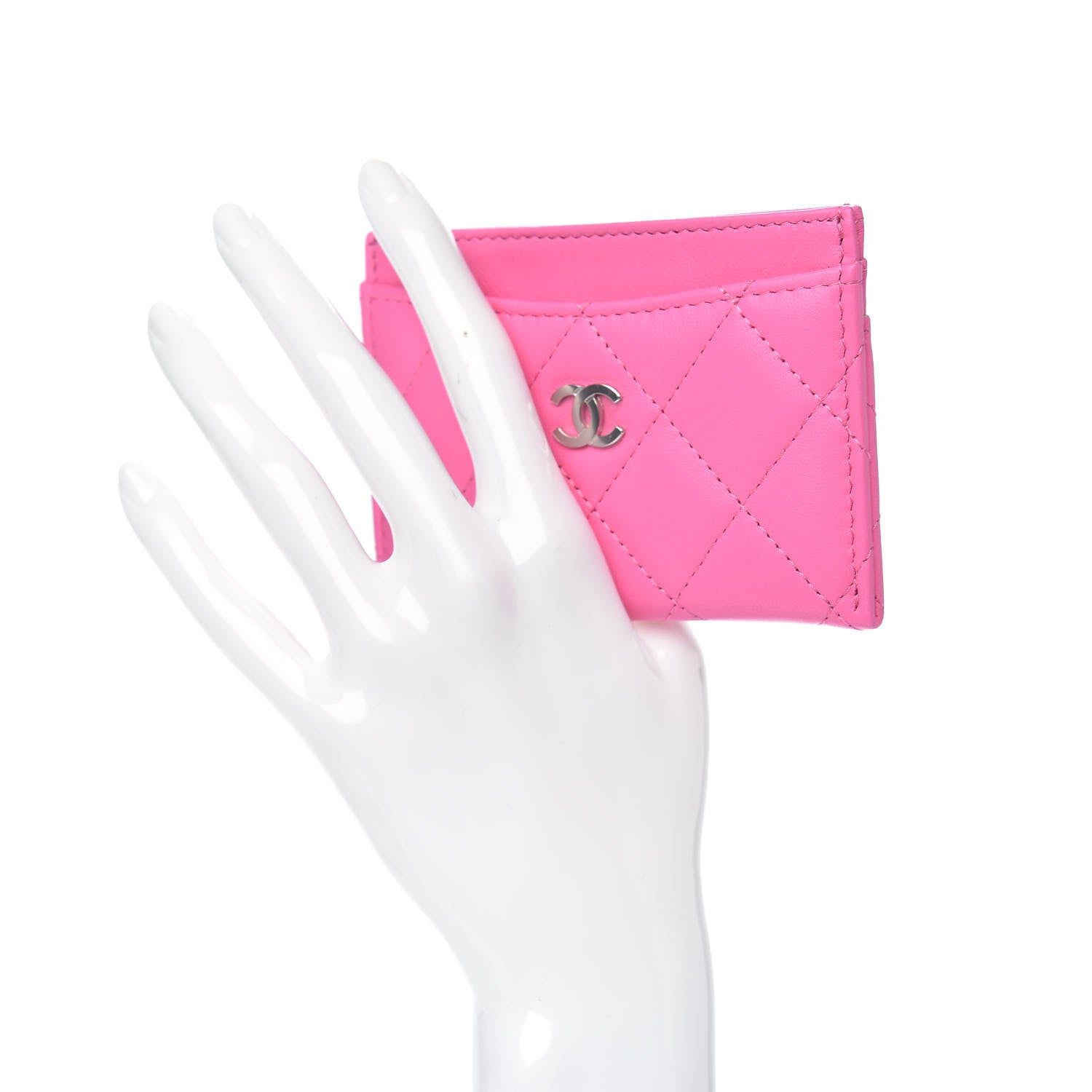 Chanel Lambskin Quilted Card Holder Neon Pink 2 of 9
