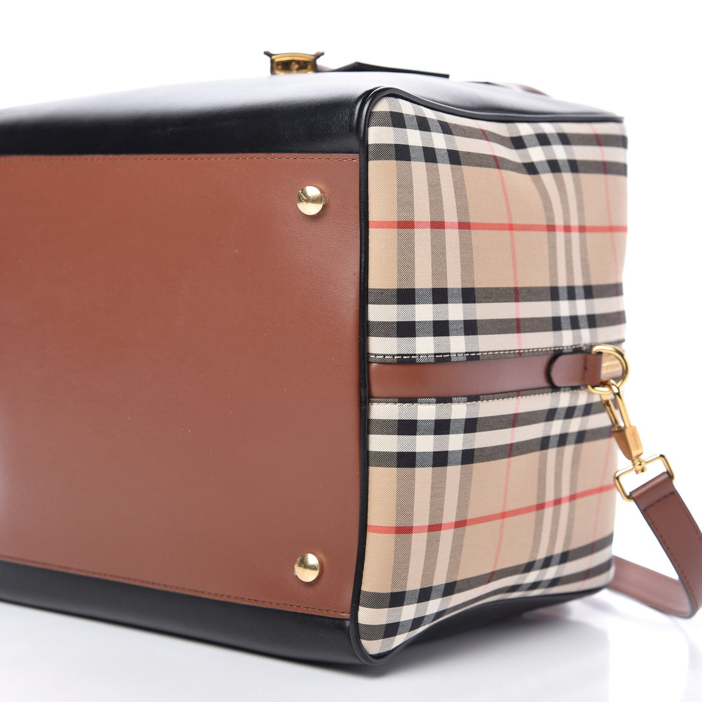 Smooth Calfskin House Check Medium Cube Bowling Bag Archive Beige