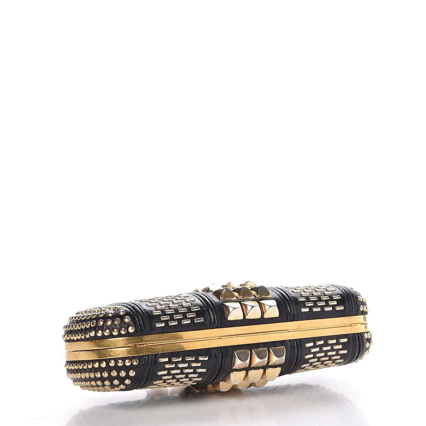 Nappa Studded Skull Knuckle Box Clutch Black