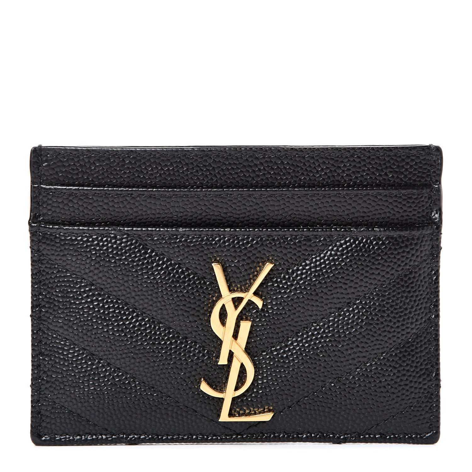 Saint Laurent Grain De Poudre Matelasse Chevron Monogram Credit Card Case Black 1 of 7