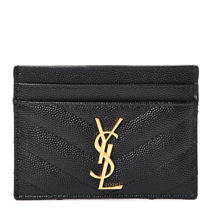 Saint Laurent Grain De Poudre Matelasse Chevron Monogram Credit Card Case Black 1 of 7