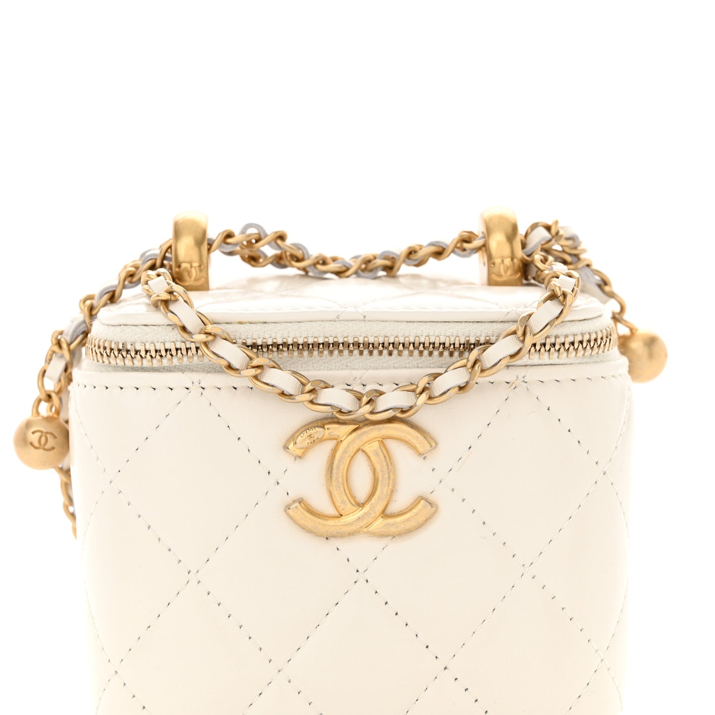 Calfskin Quilted Mini Perfect Fit Vanity Case With Chain White