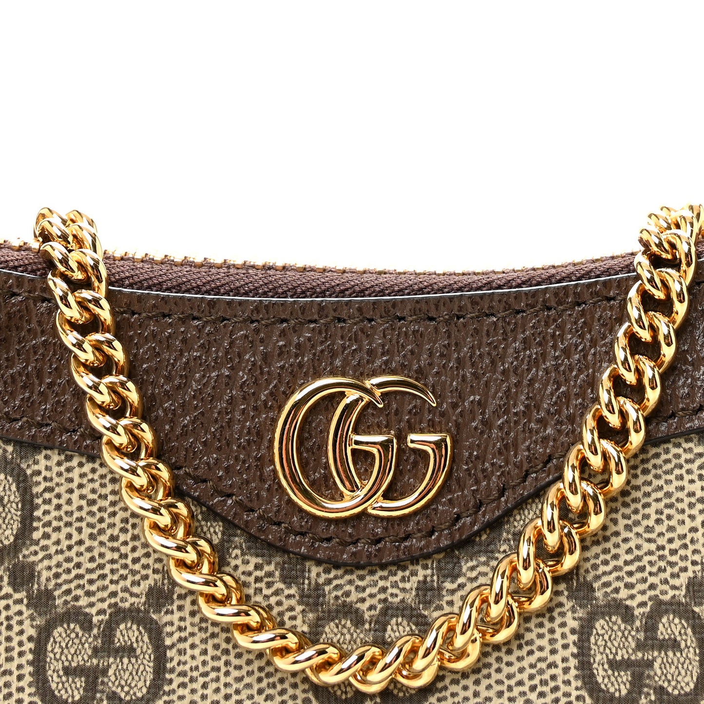 GG Supreme Monogram Textured Dollar Calfskin Mini Ophidia Chain Bag Beige Ebony