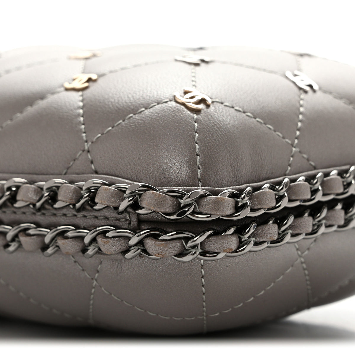 Lambskin Quilted CC Studded Chain Around Clutch Grey