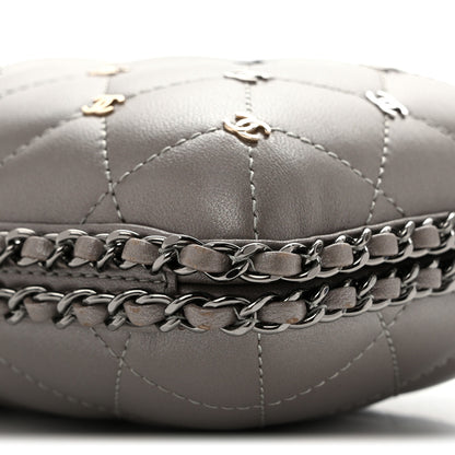 Chanel Lambskin Quilted CC Studded Chain Around Clutch Grey 10 of 12