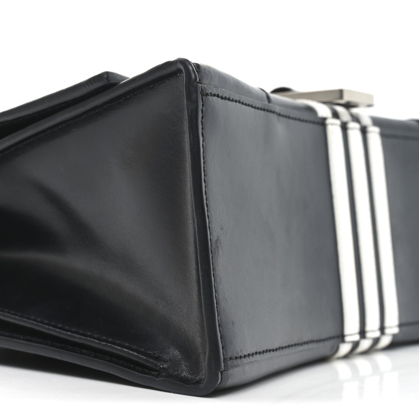 X ADIDAS Shiny Box Calfskin Medium Hourglass Top Handle Bag Black White