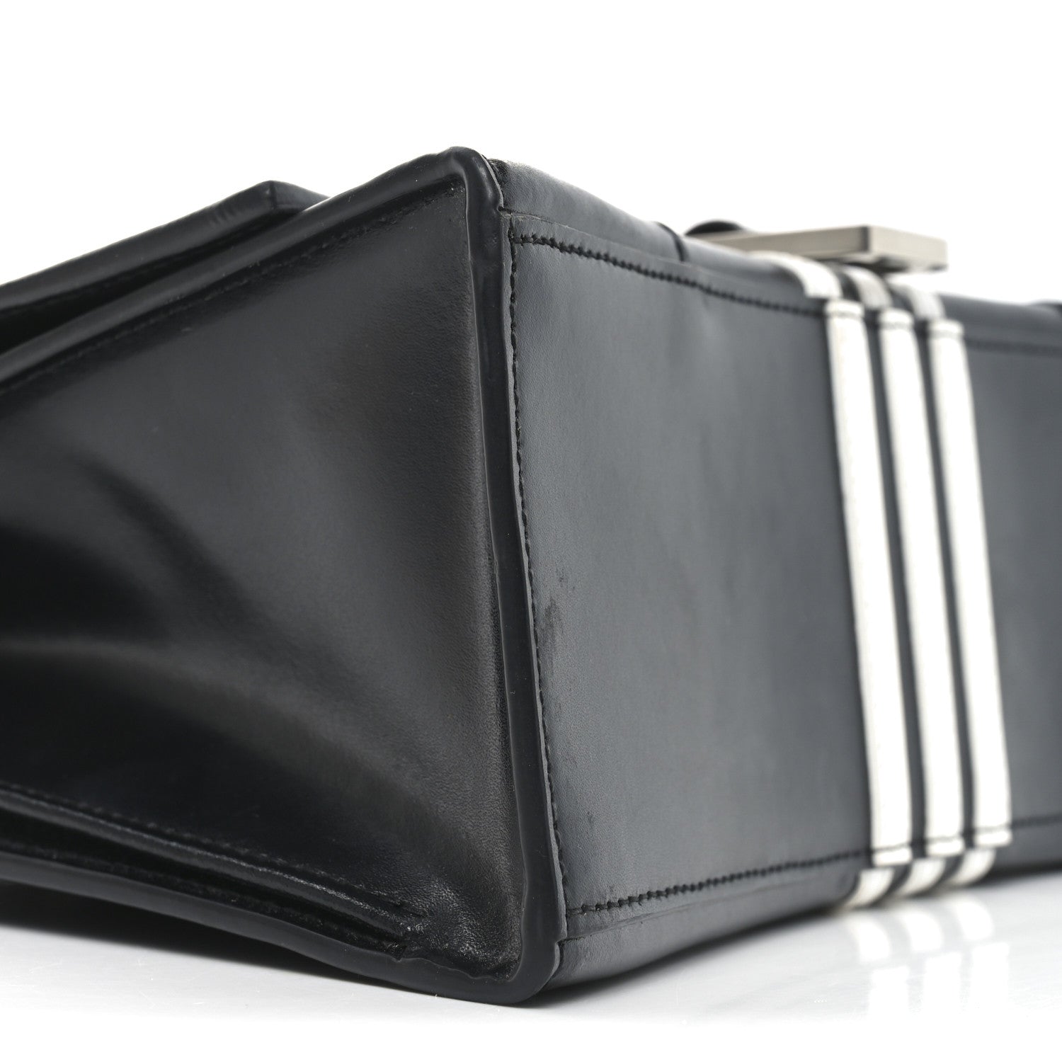 Balenciaga X ADIDAS Shiny Box Calfskin Medium Hourglass Top Handle Bag Black White 8 of 9