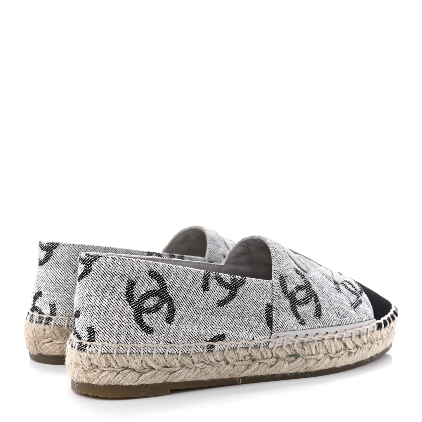 Cotton Jacquard Grosgrain CC Print Espadrilles 37 Grey Black