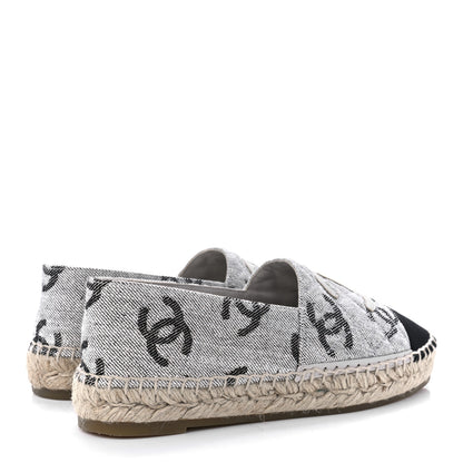 Chanel Cotton Jacquard Grosgrain CC Print Espadrilles 37 Grey Black 4 of 12