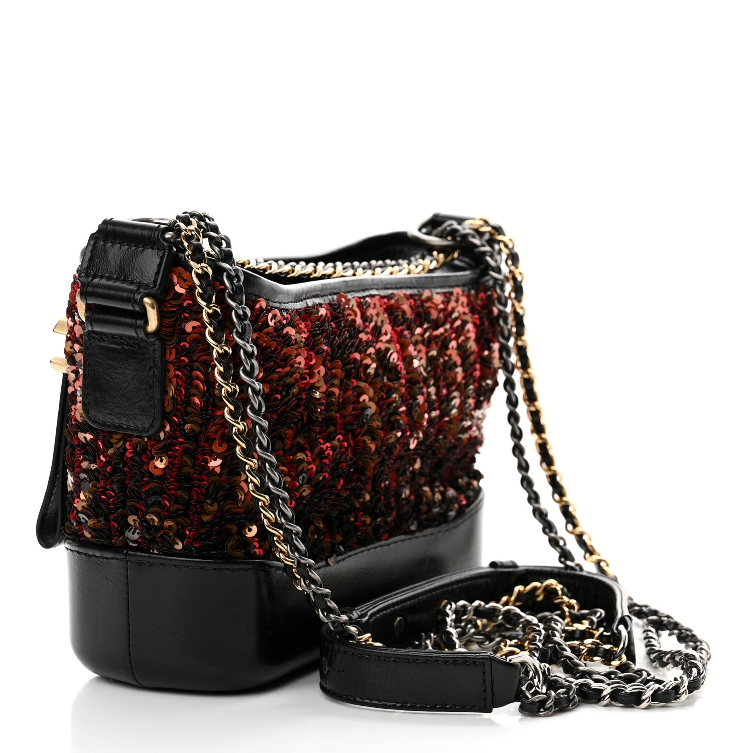 Chanel Sequin Calfskin Small Gabrielle Hobo Red Black 3 of 12