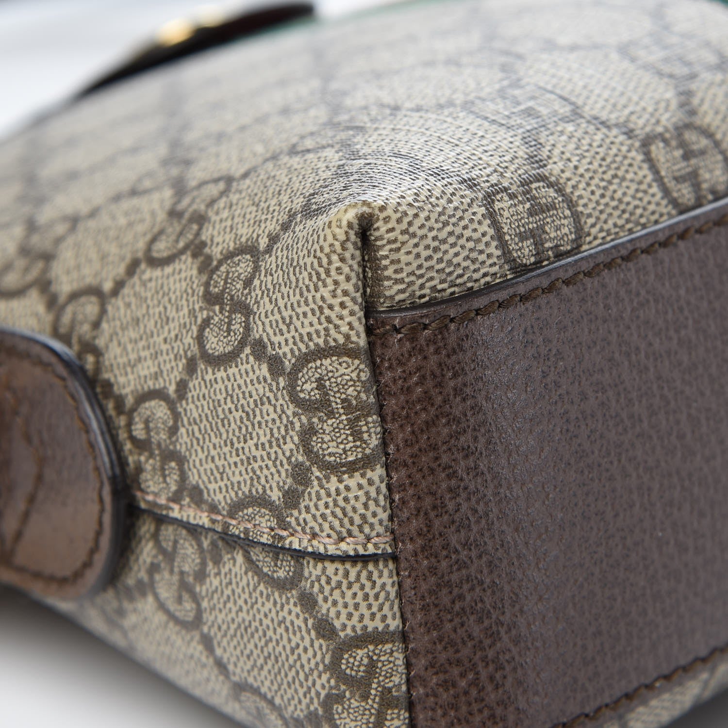 Gucci GG Supreme Monogram Textured Dollar Calfskin Web Small Ophidia Dome Shoulder Bag Beige Ebony New Acero 8 of 9