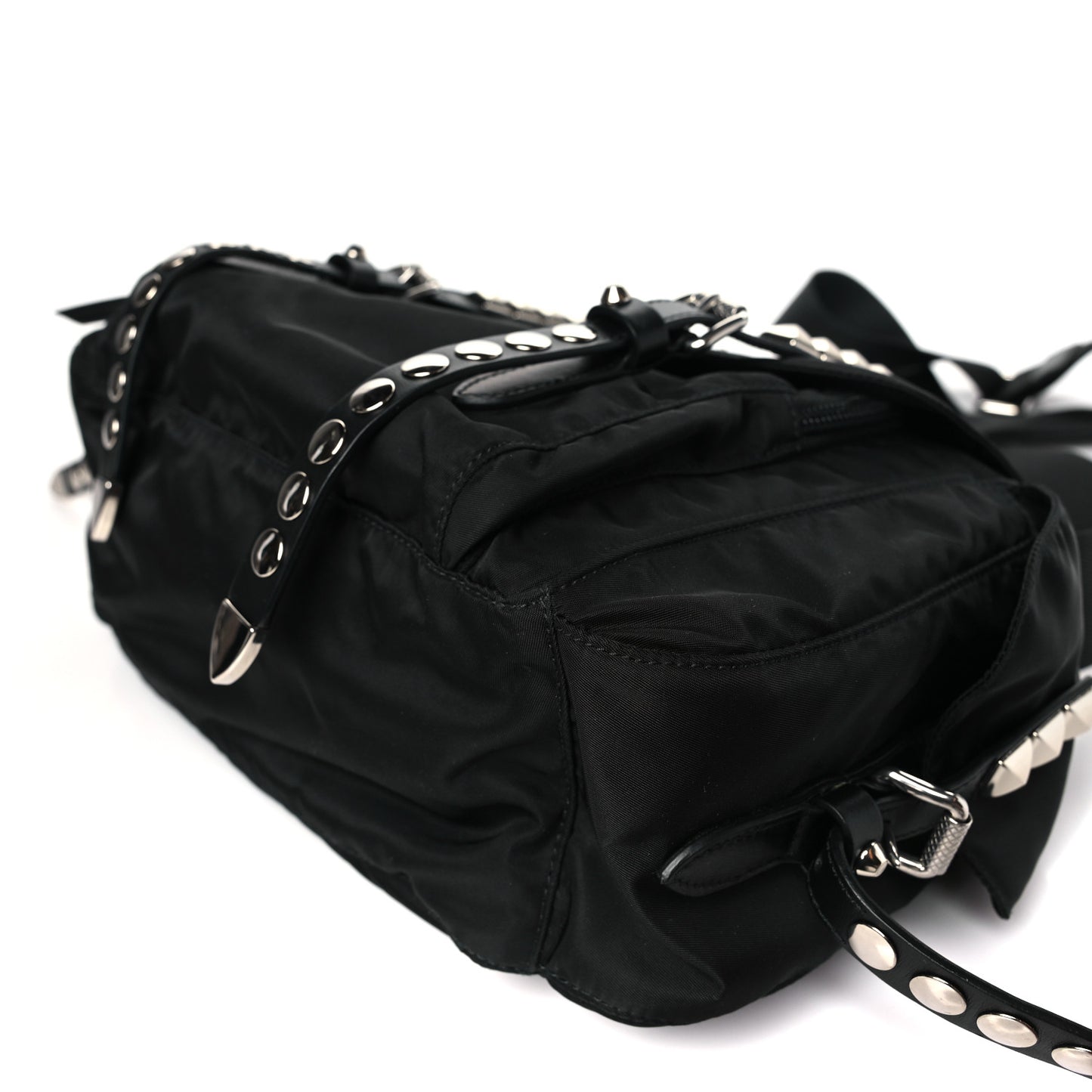 Nylon New Vela Studded Messenger Bag Black