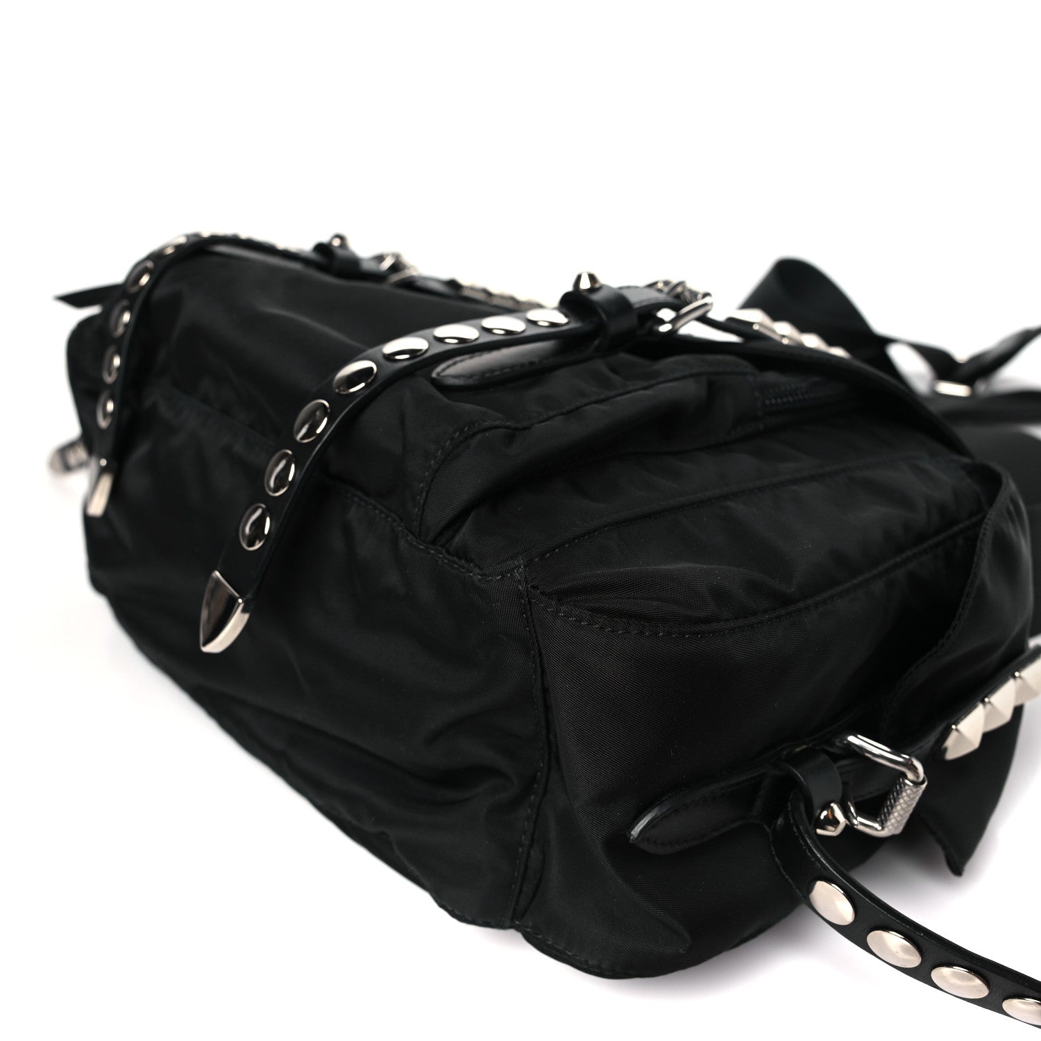Prada Nylon New Vela Studded Messenger Bag Black 9 of 9