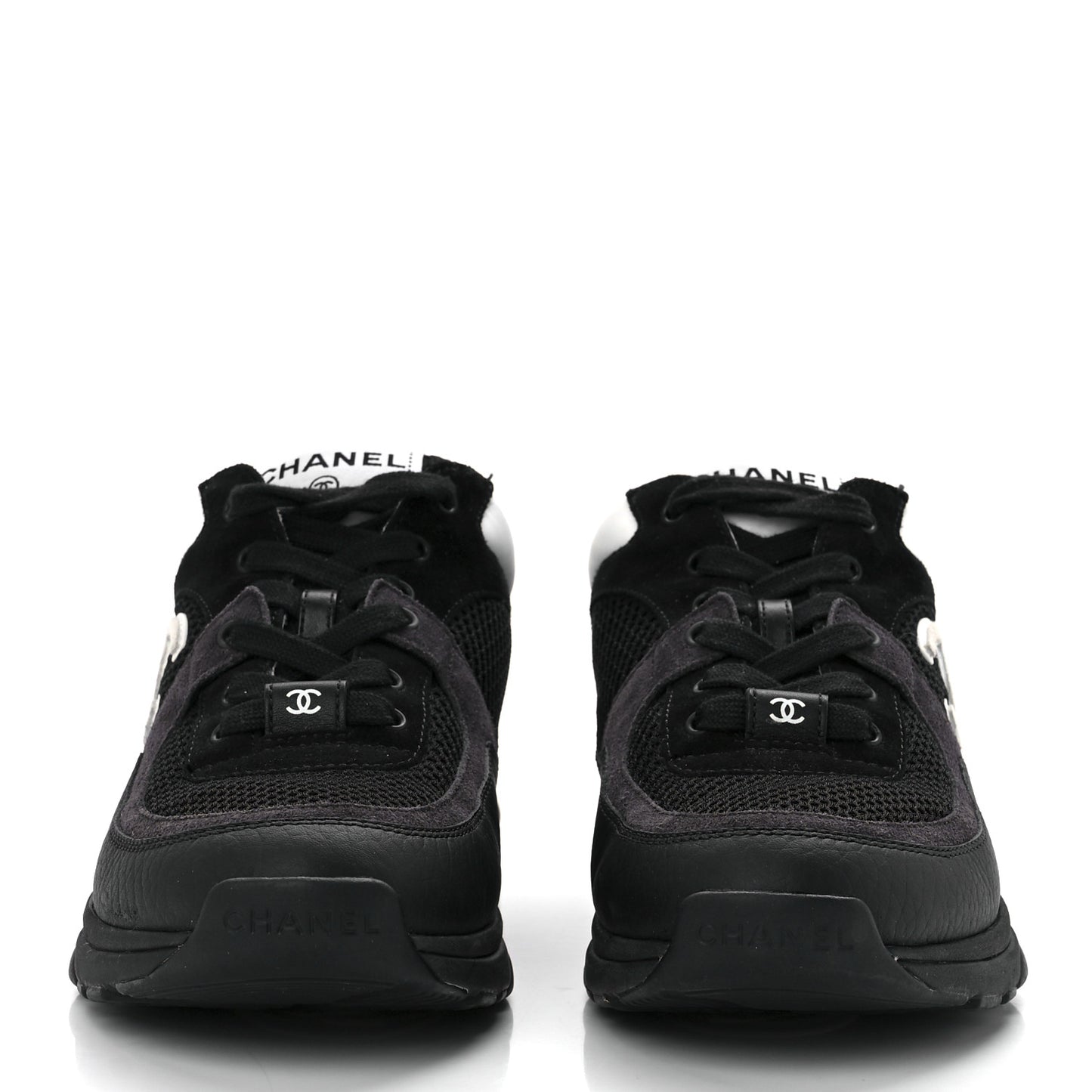 Mesh Suede Grained Calfskin Womens CC Sneakers 36.5 Black White
