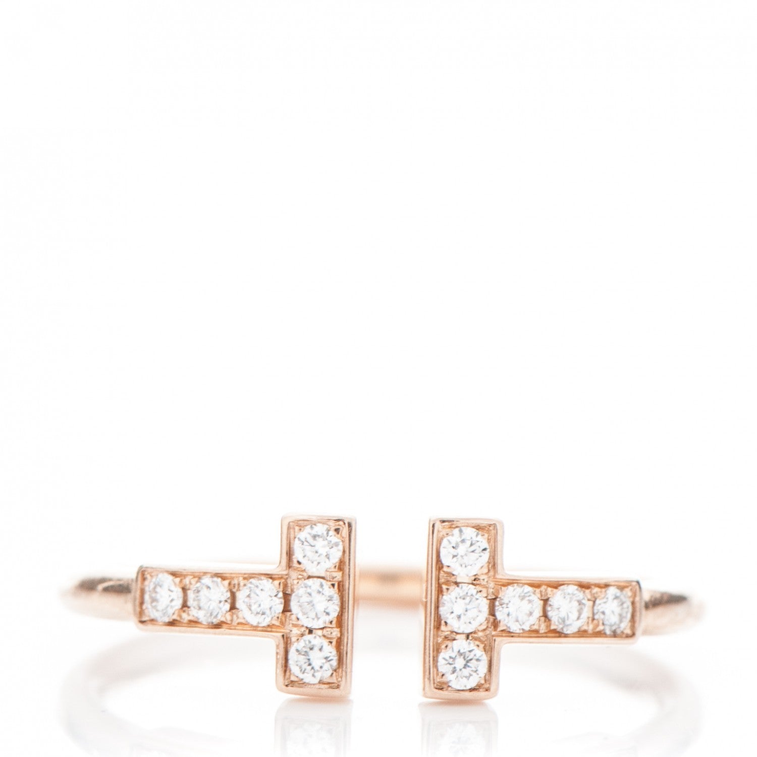 Tiffany 18K Rose Gold Diamond T Wire Ring 52 6 1 of 4