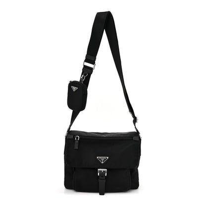 Prada Re-Nylon Vela Saffiano Pocket Single Buckle Messenger Shoulder Bag Black 1 of 9