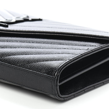 Saint Laurent Grain De Poudre Matelasse Chevron Monogram Chain Wallet Black 8 of 8