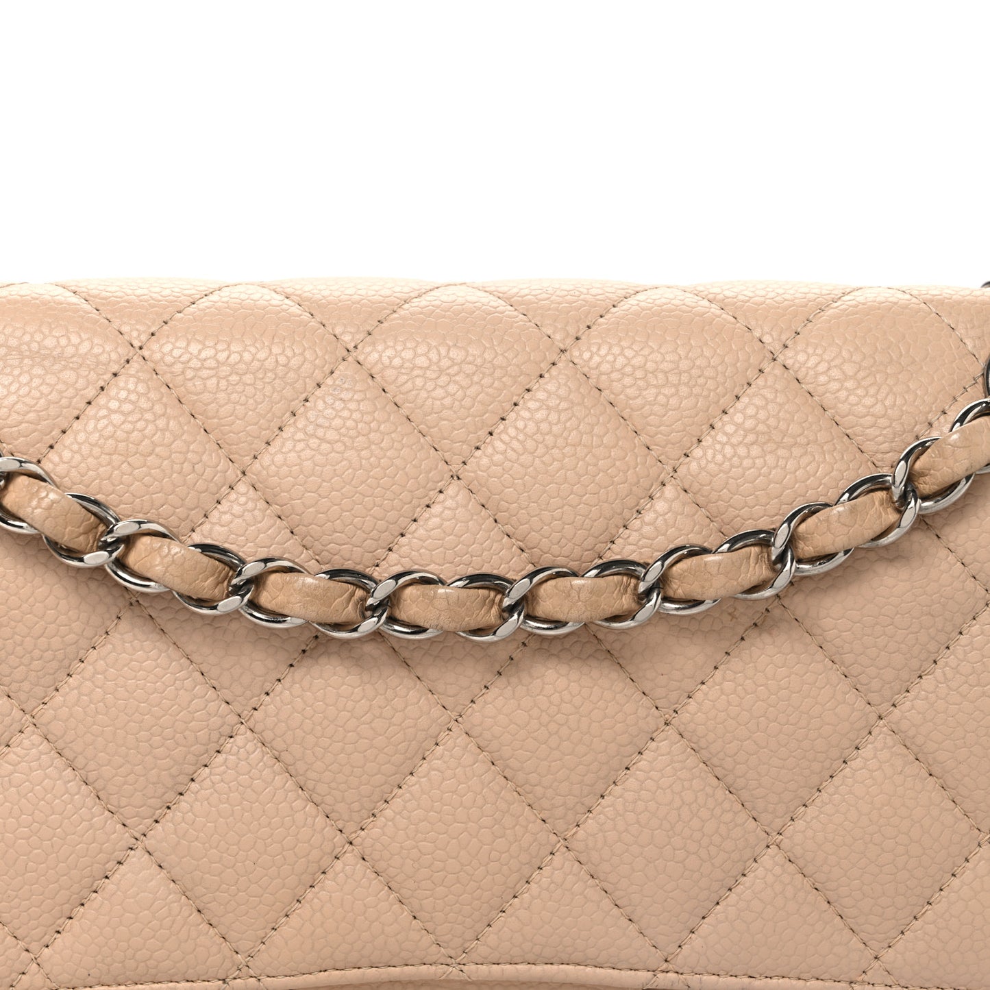 Caviar Quilted Medium Double Flap Beige