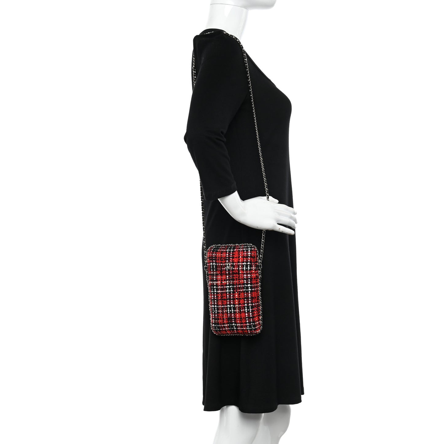 Tweed Chain Around Phone Holder Red Multicolor