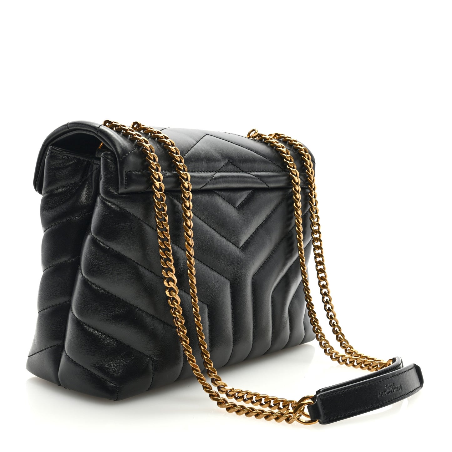 Calfskin Y Quilted Monogram Small Loulou Chain Satchel Black