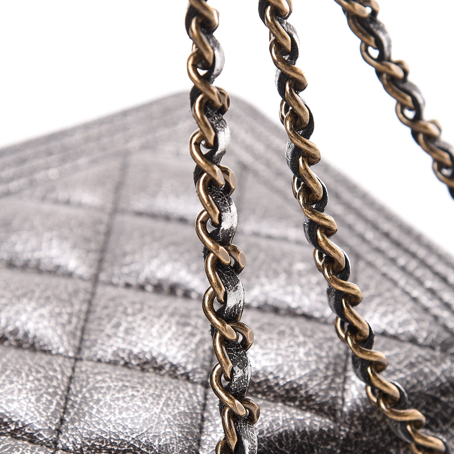 Chanel Cracked Metallic Calfskin Quilted Boy Wallet On Chain WOC Dark Silver 19 of 19
