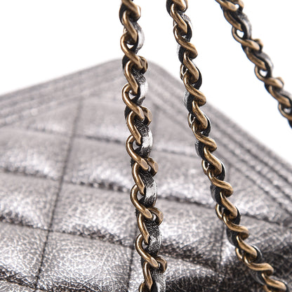 Chanel Cracked Metallic Calfskin Quilted Boy Wallet On Chain WOC Dark Silver 19 of 19